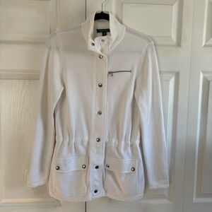 Ralph Lauren Cardigan Sweater XS White Long Lagenlook Career Teacher Knit Cotton